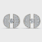 The Horizon Rift: 3.72 CTW Floating Solitaire & Pavé Crescent Button Studs 14K-18K Gold/Platinum
