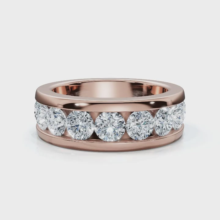 1.98 CTW Round Brilliant Cut Lab Grown Diamond Channel Set Wide Band in 14K Rose Gold