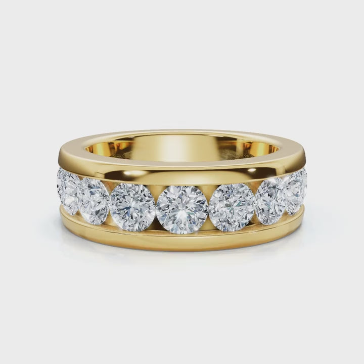 1.98 CTW Round Brilliant Cut Lab Grown Diamond Channel Set Wide Band in 14K Yellow Gold Ring