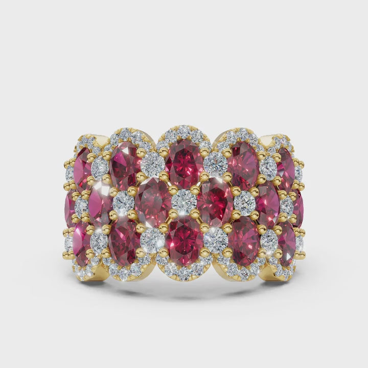 2.84 CTW Fancy Vivid Red and White Diamond Mosaic Cocktail Band in 18K Yellow Gold Ring