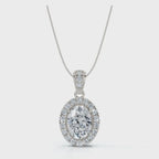 The Sovereign Oval: 0.63 CTW Cathedral-Bail Diamond Halo Pendant 14K-18K Gold/Platinum Necklace