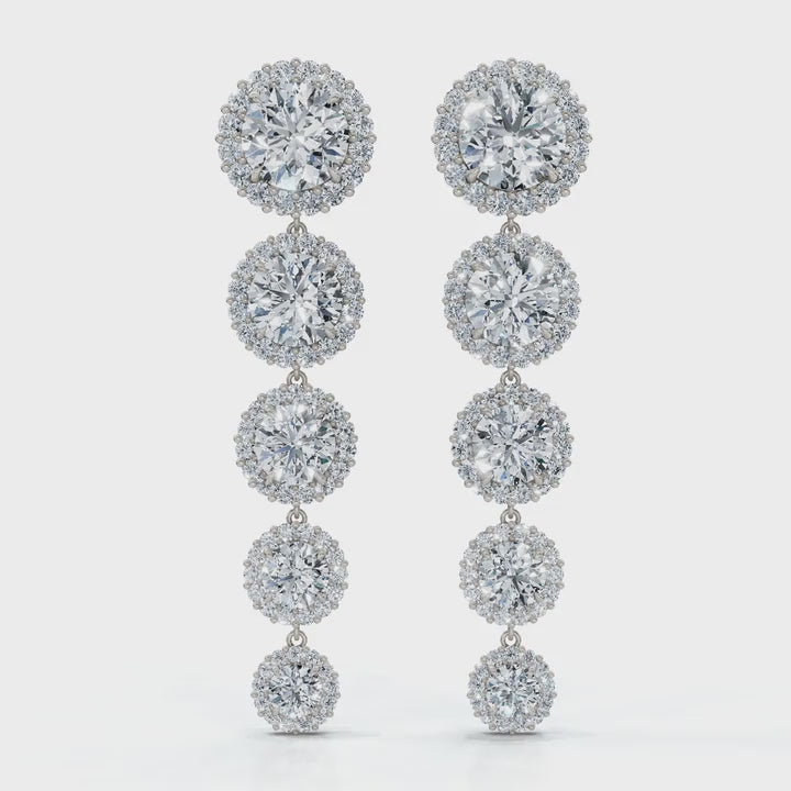 The Grand Tier: 11.77 CTW Graduated Diamond Classic Halo Statement Drops 14K-18K Gold/Platinum