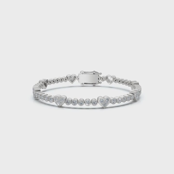 The Amour Link: 1.89 CTW Alternating Bezel & Heart Diamond Eternity Bracelet 14K-18K Gold/Platinum