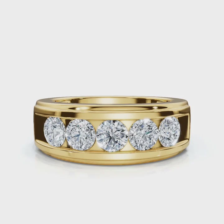 0.95 CTW Round Diamond Five-Stone Flush Channel Band in 18K Yellow Gold Ring