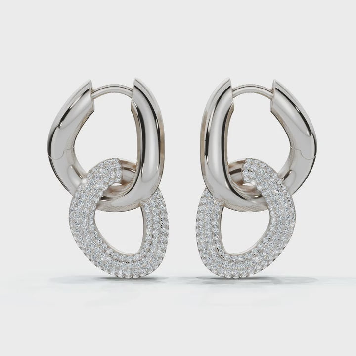 The Metamorphic Link: 1.26 CTW Organic Multi-Row Pavé Huggie Drop Earrings 14K-18K Gold/Platinum