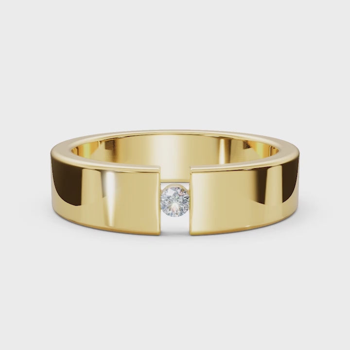 4.2mm Flat-Profile Tension-Set Diamond Solitaire Band in 18K Yellow Gold Ring