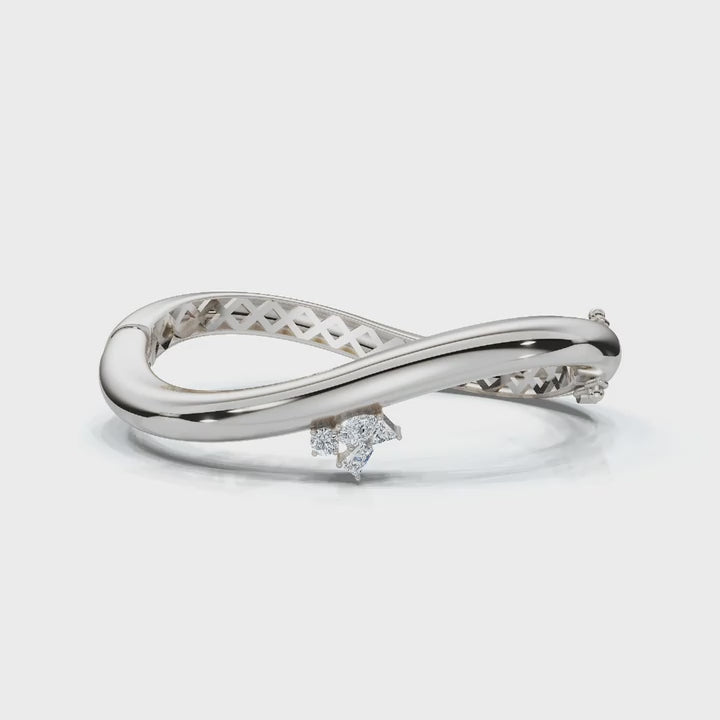 The Prism Twist: 0.50 CTW Asymmetrical Mixed-Cut Geometric Wave Bangle 14K-18K Gold/Platinum
