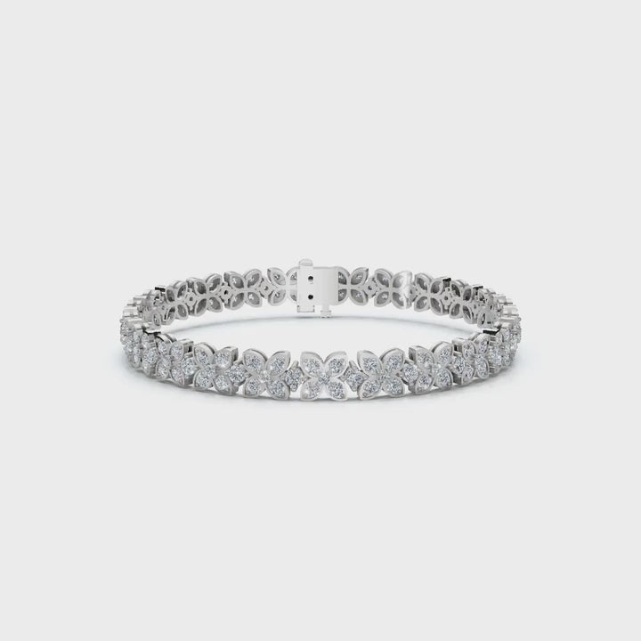 The Fleur Charm: 4.14 CTW Round Lab-Grown Diamond Repeating Blossom Bracelet Gold