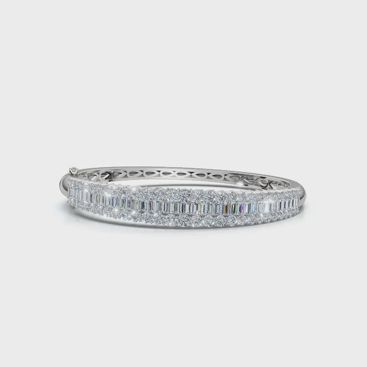 The Imperial Mosaic: 7.93 CTW Multi-Row Baguette & Brilliant Wave Bangle 14K Gold/Platinum Bracelet