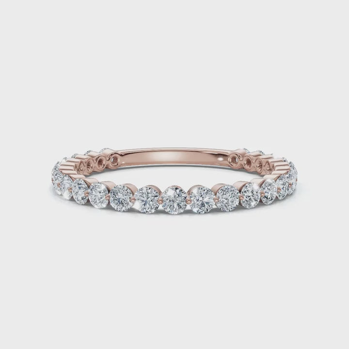 0.50-5 CTW Round Brilliant Cut Lab Grown Diamond Bubble Micro-Prong Stacking Band in 14K Rose Gold Ring