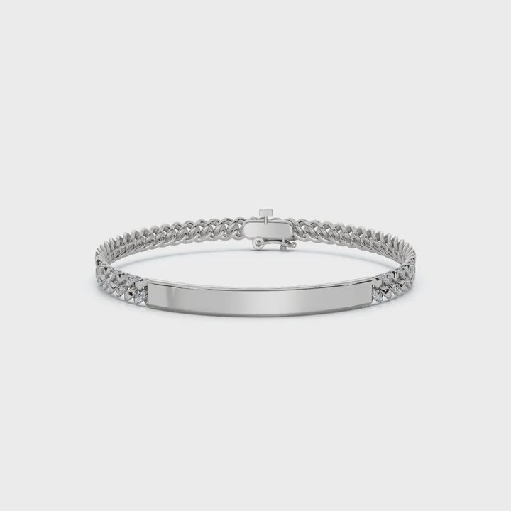 The Verona Plate: 0.75 CTW Round Lab-Grown Diamond Curb Link ID Bracelet 14K-18K Gold/Platinum