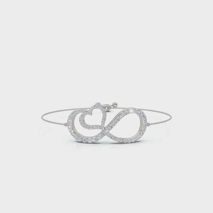 0.82 CTW Round Lab-Grown Diamond Interlocking Infinity Heart Adjustable Bracelet 14K-18K Gold/Platinum
