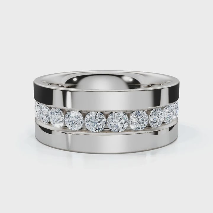 0.72 CTW Round Diamond Center Channel-Set Wedding Band in 14K White Gold (8mm) Ring