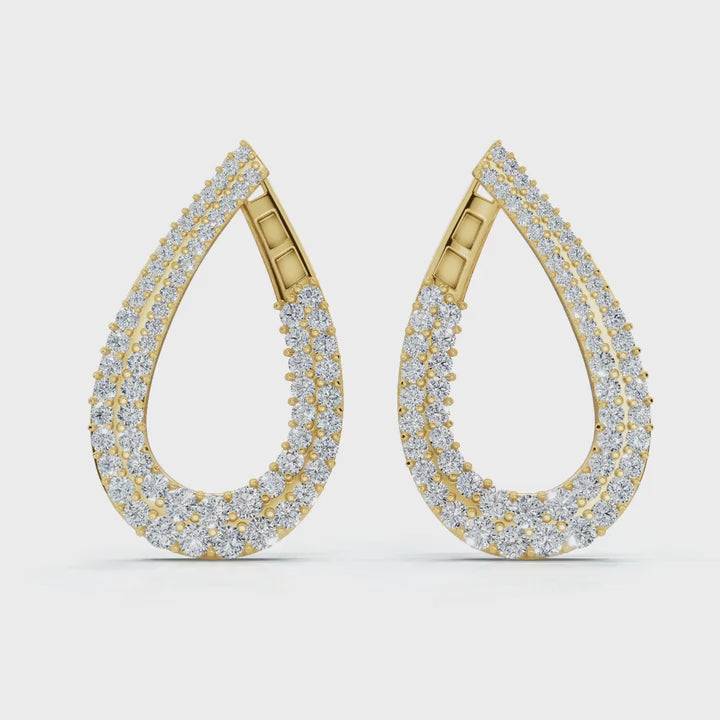 The Continuum Loop: 3.93 CTW Wrapped Multi-Row Pavé Teardrop Statement Hoops 14K-18K Gold/Platinum
