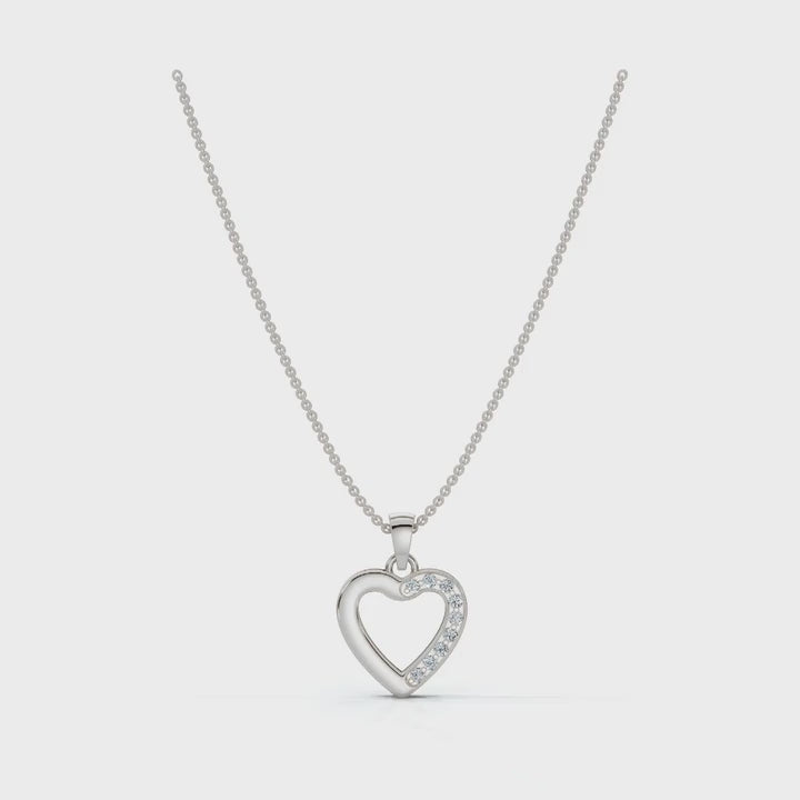 0.09 CTW Round Lab-Grown Diamond Half-Pavé Open Heart Pendant Necklace 14K-18K Gold/Platinum