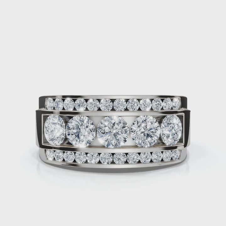 1.34 CTW Three-Row Round Brilliant Lab Grown Diamond Tiered Statement Band in Platinum Ring