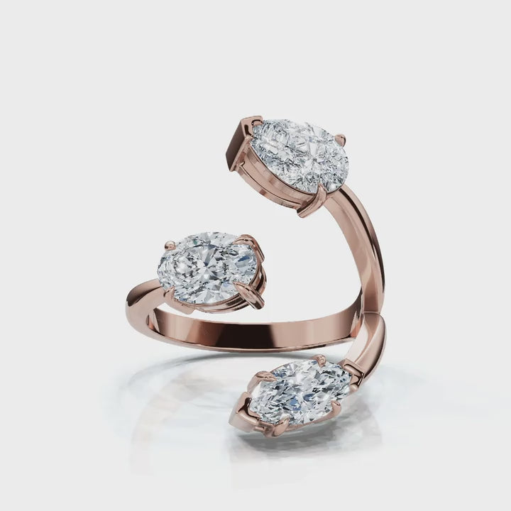 2.07-3 CTW Multi-Shape Fancy Cut Lab Grown Diamond Spiral Bypass Ring in 18K Rose Gold Ring