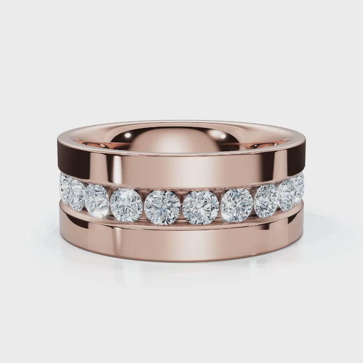 0.72 CTW Round Diamond Center Channel-Set Wedding Band in 14K Rose Gold (8mm) Ring