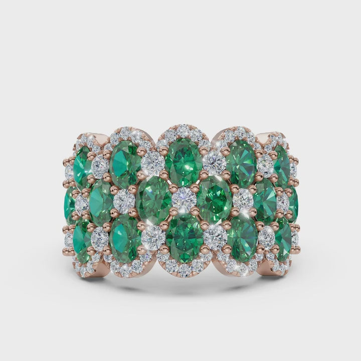 2.84 CTW Fancy Vivid Green and White Diamond Mosaic Cocktail Band in 14K Rose Gold Ring