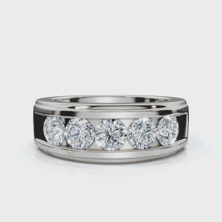 0.95 CTW Round Diamond Five-Stone Flush Channel Band in 14K White Gold Ring