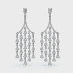 The Grand Deluge: 10.63 CTW Cascading Pear & Round Diamond Fringe Chandeliers 14K-18K Gold/Platinum