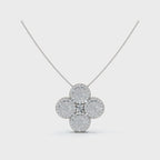 The Clover Blossom: 0.75 CTW Dimensional Diamond Pavé Pendant Necklace 14K-18K Gold/Platinum Necklace