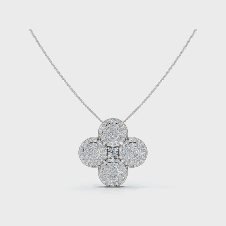 The Clover Blossom: 0.75 CTW Dimensional Diamond Pavé Pendant Necklace 14K-18K Gold/Platinum Necklace