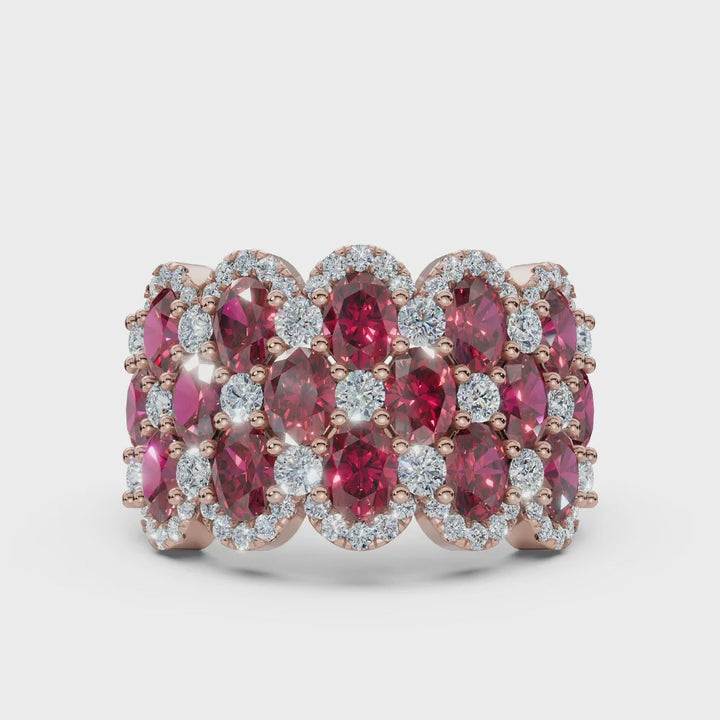 2.84 CTW Fancy Vivid Red and White Diamond Mosaic Cocktail Band in 14K Rose Gold Ring
