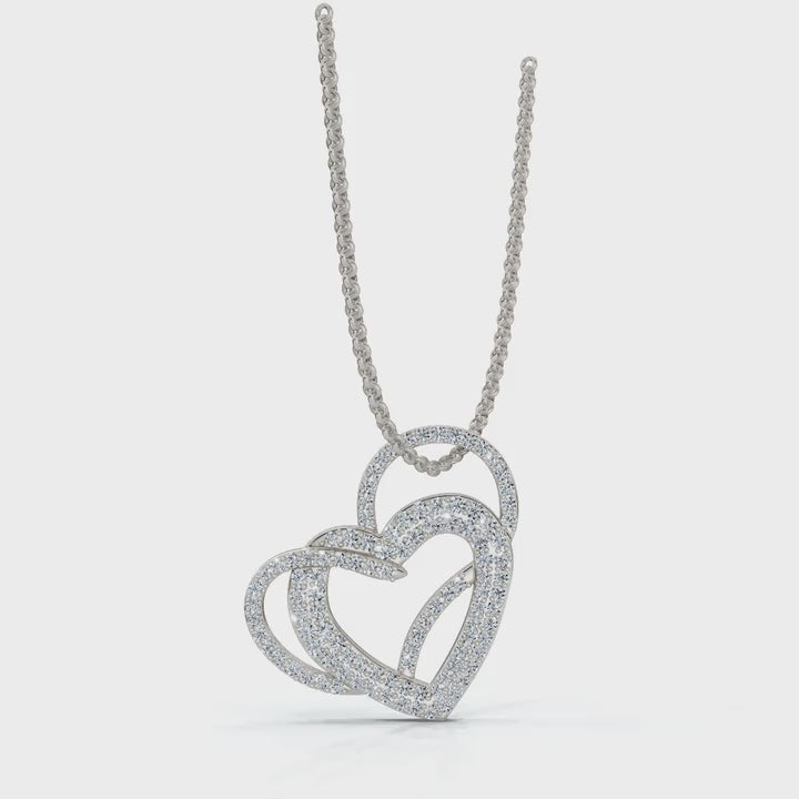 Timeless Romance: 0.61 CTW Round Lab-Grown Diamond Interlocking Double Heart Pendant Necklace
