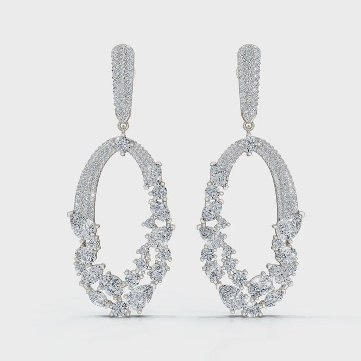 The Cluster Vine: 8.12 CTW Asymmetric Mixed-Cut Diamond Statement Chandelier Earrings 14K-18K Gold/Platinum