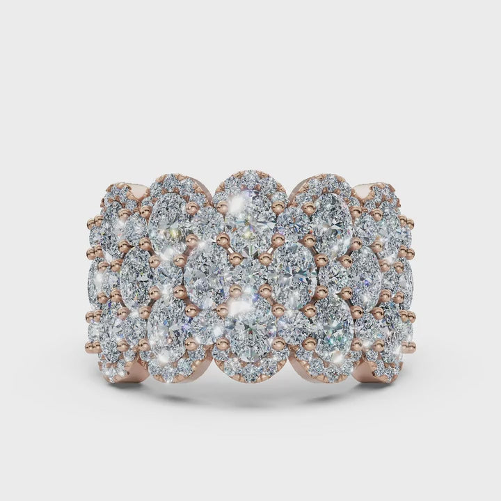 2.84 CTW Multi-Row Oval and Round Diamond Mosaic Statement Band in 14K Rose Gold
