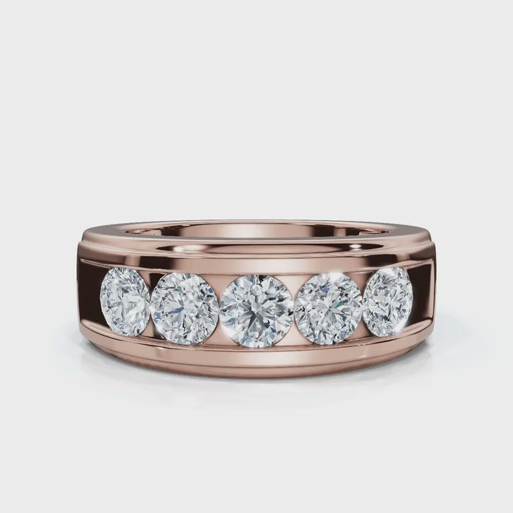 0.95 CTW Round Diamond Five-Stone Flush Channel Band in 18K Rose Gold Ring
