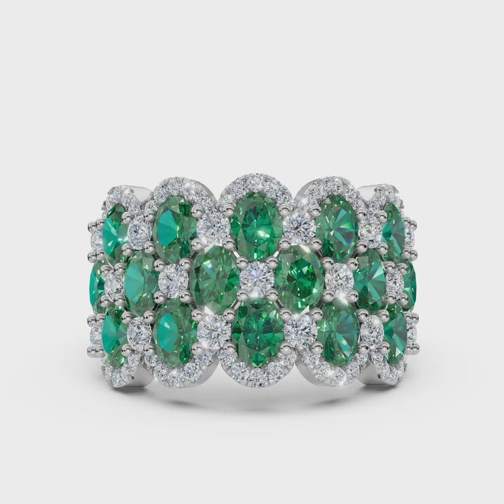 2.84 CTW Fancy Vivid Green and White Diamond Mosaic Cocktail Band in 14K White Gold Ring