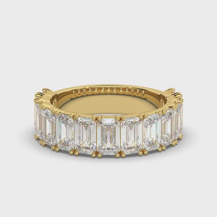 3.77 CTW Emerald-Cut Diamond Shared-Prong Half-Eternity Band in 18K Yellow Gold Ring