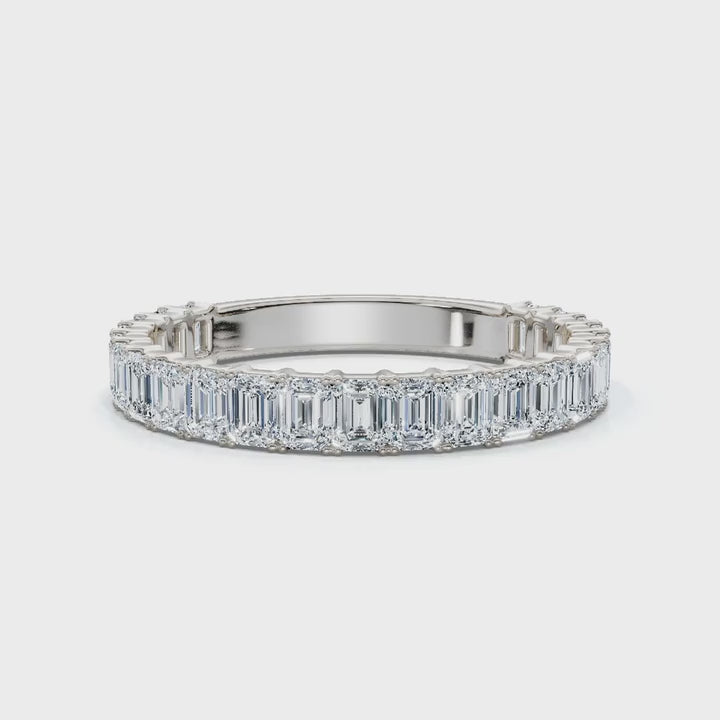0.96-10 CTW Emerald Cut Lab Grown Diamond Shared Prong Eternity Band in Platinum
