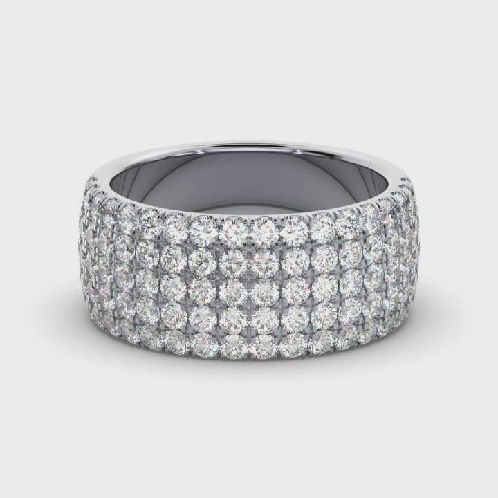 1.71 CTW Round Brilliant Cut Diamond 5-Row Pave Wide Cigar Band in Platinum Ring