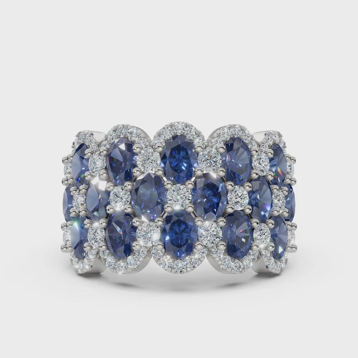 2.84 CTW Multi-Row Fancy Blue  Diamond Mosaic Statement Band in Platinum Ring