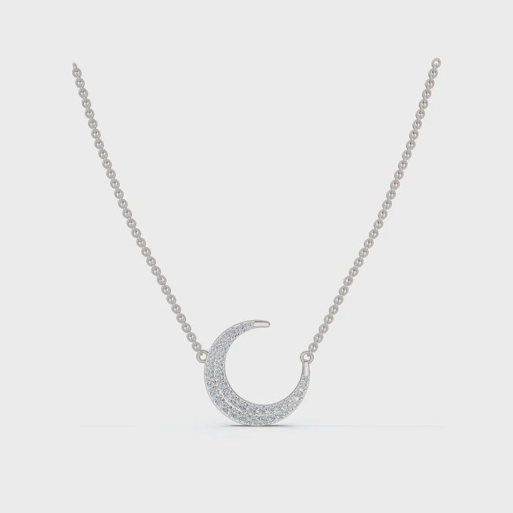 The Luna Grace: 0.50 CTW Graduated Diamond Pavé Crescent 14K-18K Gold/Platinum Necklace