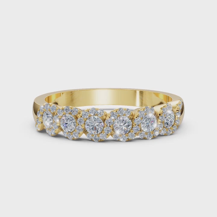 0.76 CTW Round Diamond Interlocking Scalloped Halo Band in 18K Yellow Gold Ring