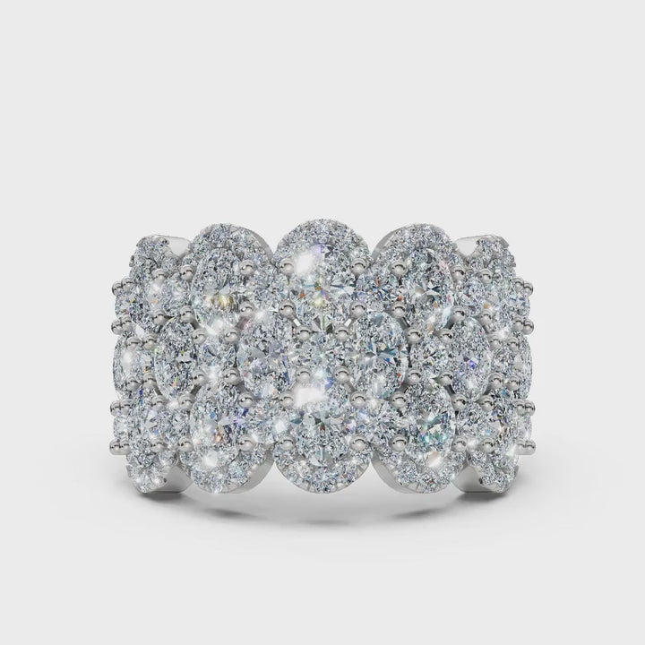 2.84 CTW Multi-Row Oval and Round Diamond Mosaic Statement Band in Platinum Ring