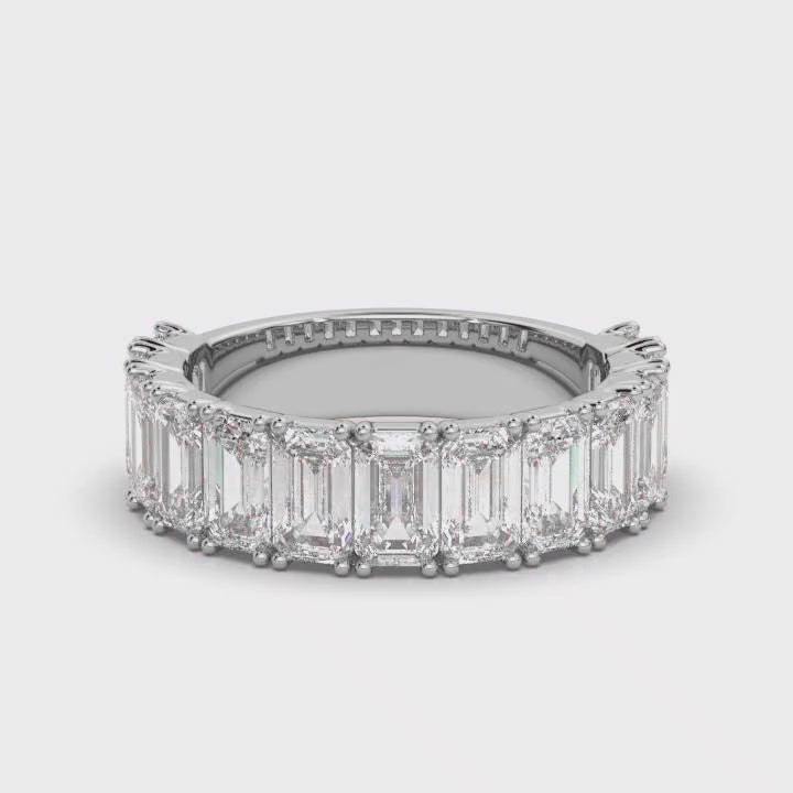 3.77 CTW Emerald-Cut Diamond Shared-Prong Half-Eternity Band in 14K White Gold Ring
