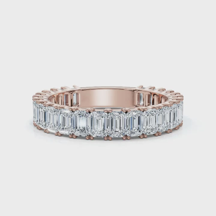 2.52-7 CTW Emerald Cut Lab Grown Diamond U-Prong Eternity Band in 18K Rose Gold