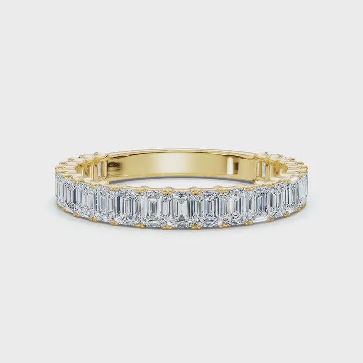 0.96-10 CTW Emerald Cut Lab Grown Diamond Shared Prong Eternity Band in 14K Yellow Gold