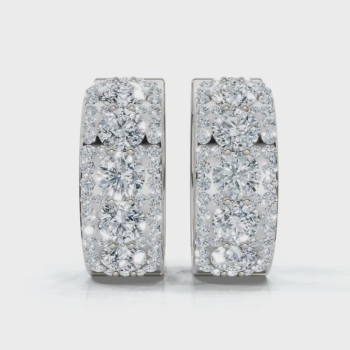 The Grand Mosaic: 2.12 CTW Multi-Stone Pavé Halo Statement Huggies 14K-18K Gold/Platinum