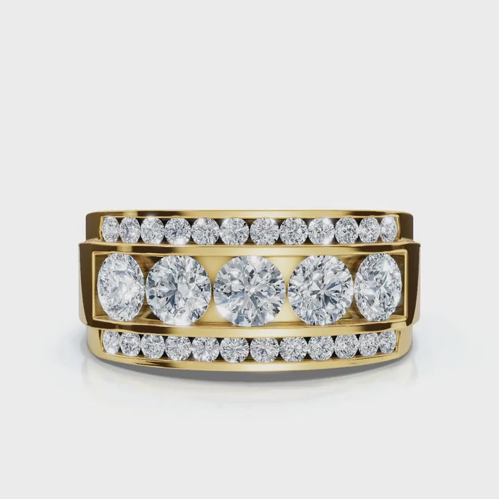 1.34 CTW Three-Row Round Brilliant Lab Grown Diamond Tiered Statement Band in 18K Yellow Gold Ring