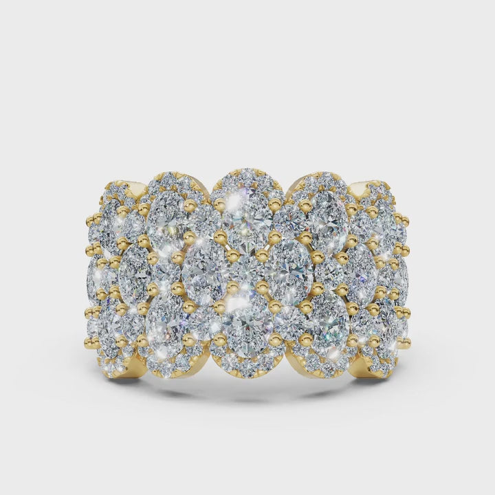 2.84 CTW Multi-Row Oval and Round Diamond Mosaic Statement Band in 18K Yellow Gold Ring