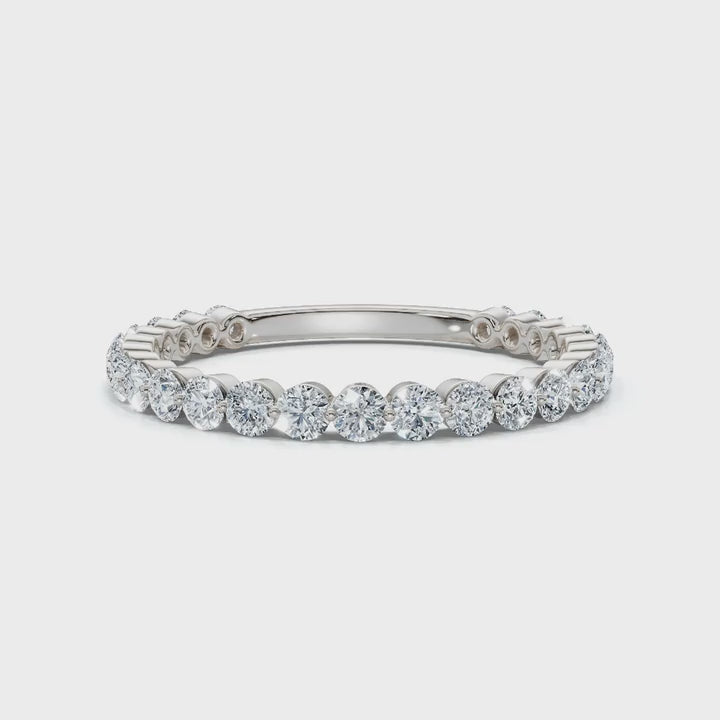 0.50-5 CTW Round Brilliant Cut Lab Grown Diamond Bubble Micro-Prong Stacking Band in 14K White Gold
