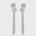 The Grand Cascade: 6.64 CTW Mixed-Cut Flower & Linear Tassel Statement Earrings 14K-18K Gold/Platinum
