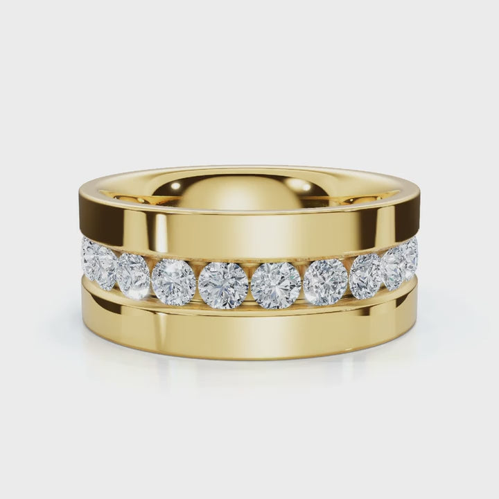 0.72 CTW Round Diamond Center Channel-Set Wedding Band in 14K Yellow Gold (8mm) Ring
